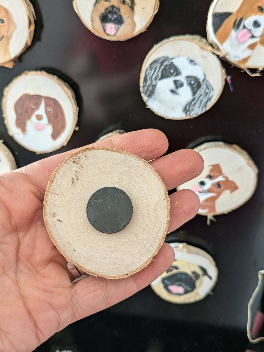 Custom Dog Portrait Log Slice Magnet - Fetch & Fettle