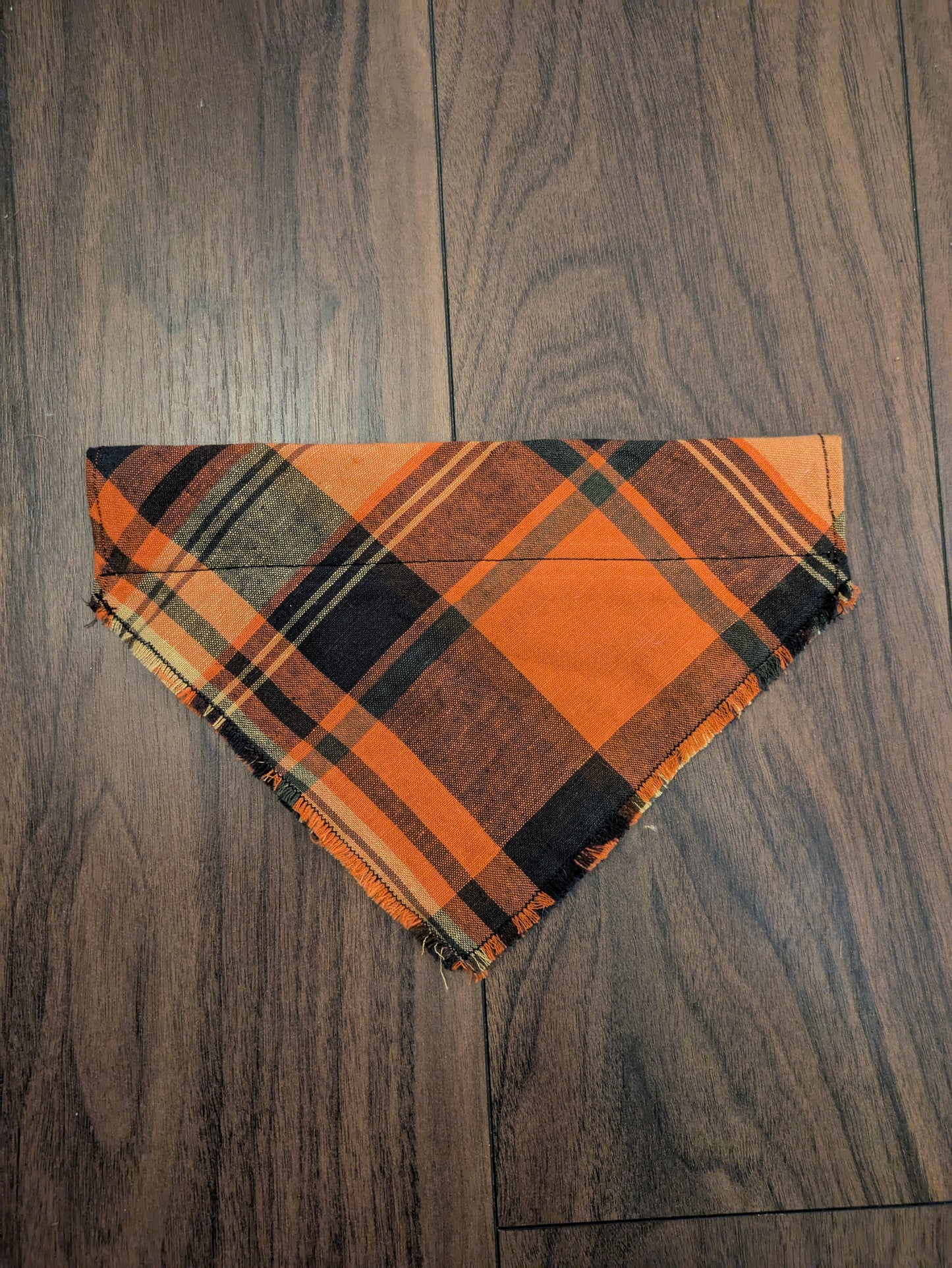Fringed Orange Check Dog Bandana - M