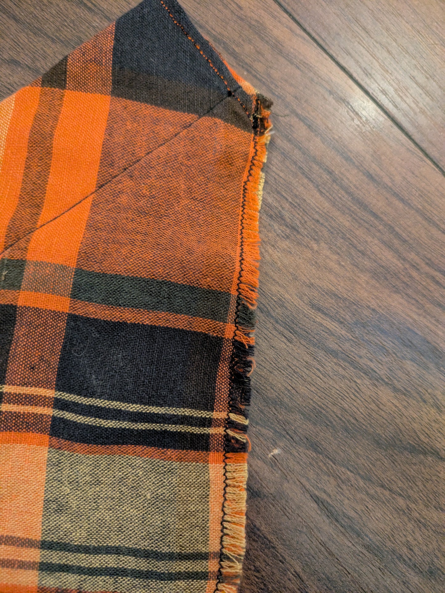 Fringed Orange Check Dog Bandana - M