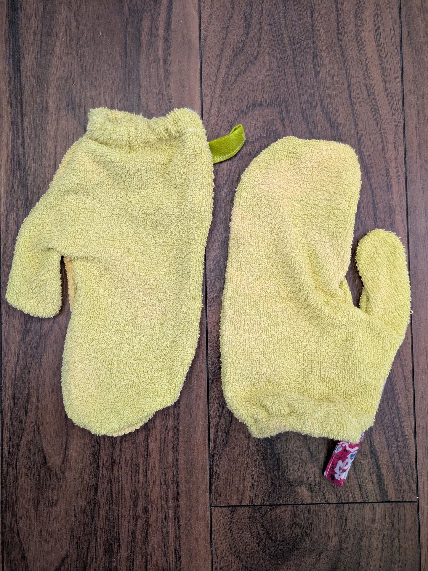 Dog drying mitts made from repurposed cotton towels