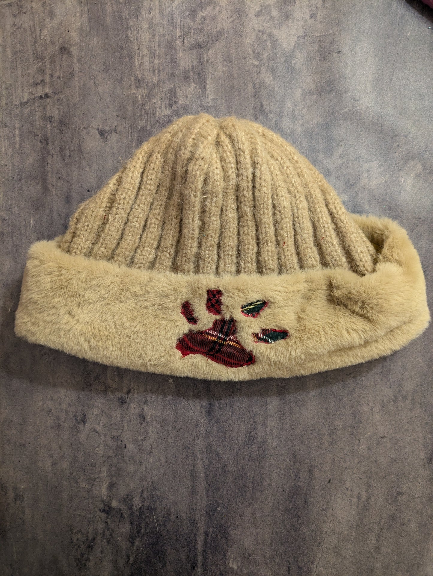 Adult Beanie Hat with Paw Applique