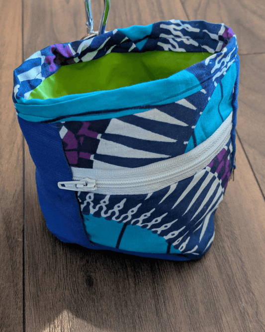 Colourful dog treat pouch made from African wax cotton, handmade in the UK from rescued fabric, eco friendly, upcycled one of a kind