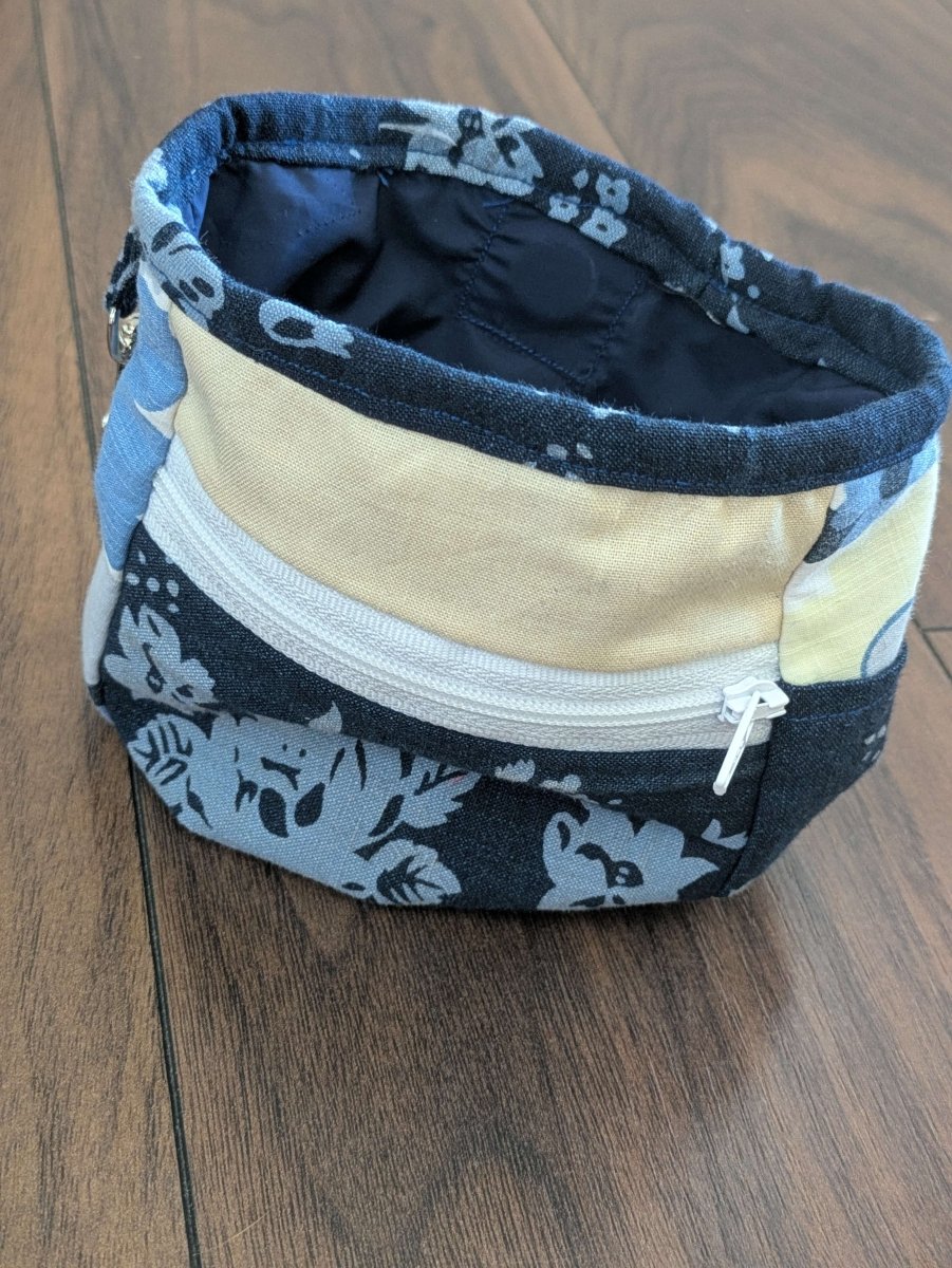 Handmade floral treat pouch upcycled from old textiles, perfect for summer