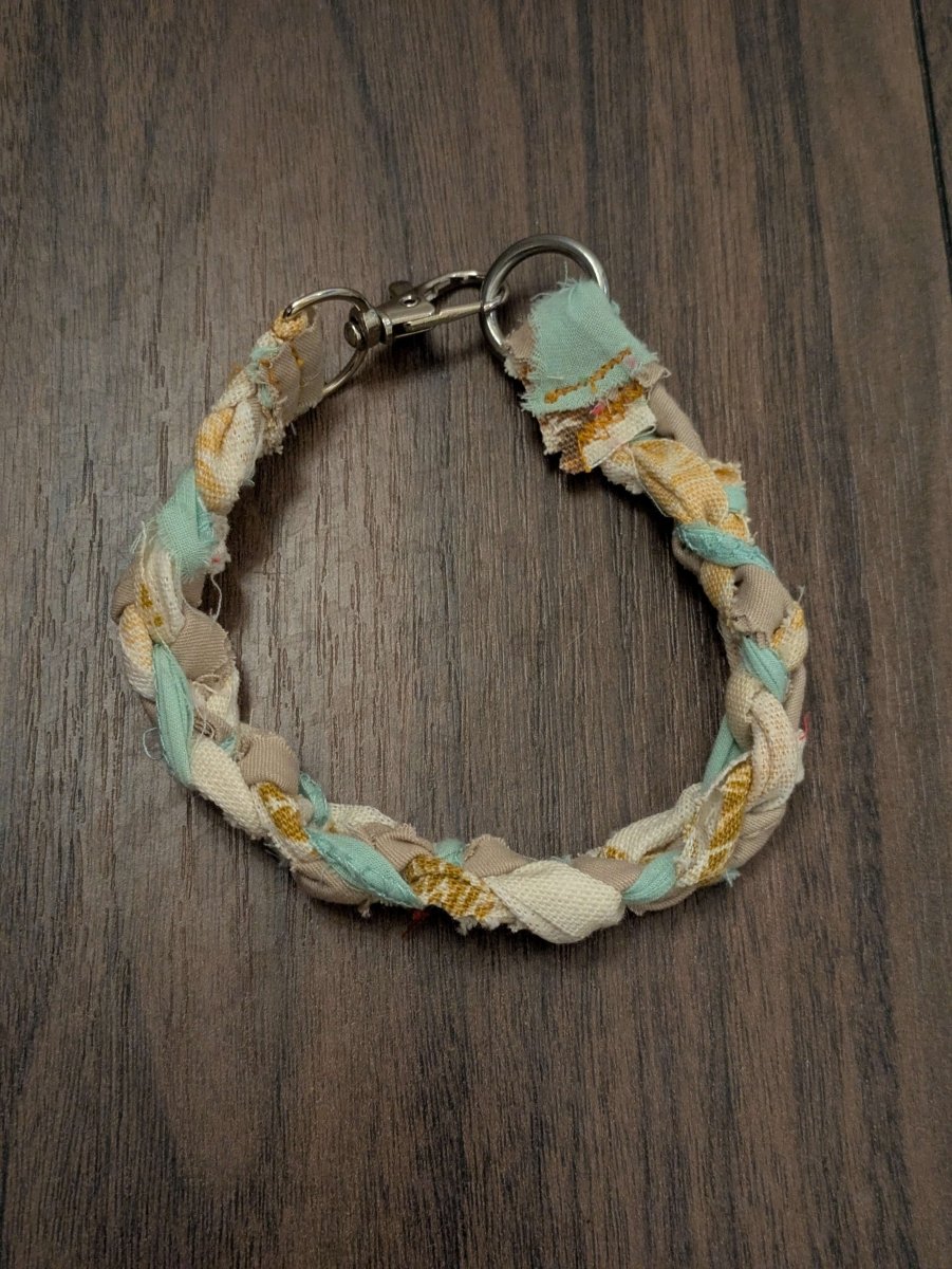 Unique handmade dog house collar upcycled from fabric scraps