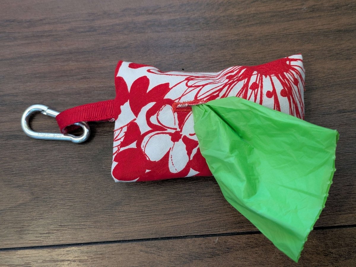 Red floral poo bag holder - Fetch & Fettle