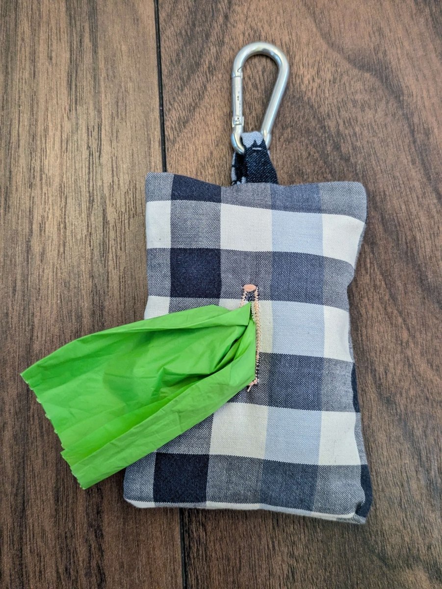 Blue check poo bag holder - Fetch & Fettle