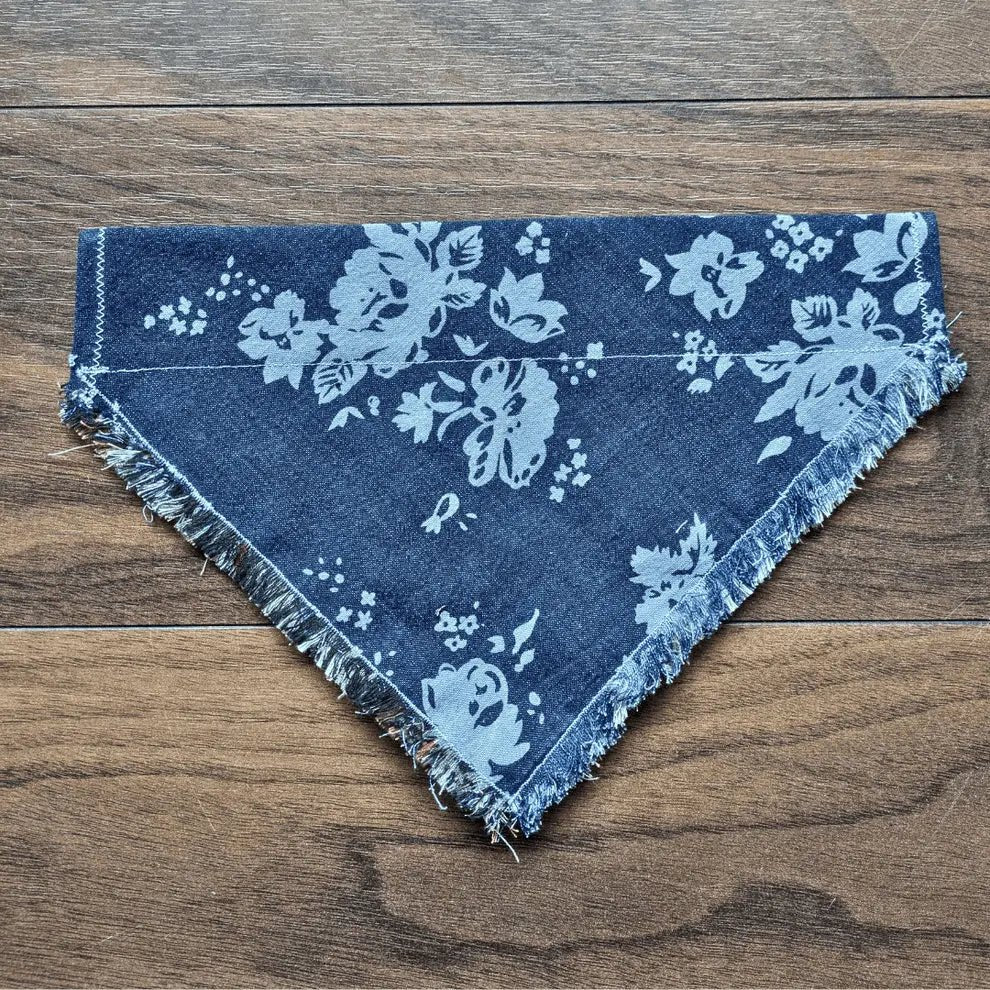 Fringed Denim Rose Dog Bandana - Fetch & Fettle