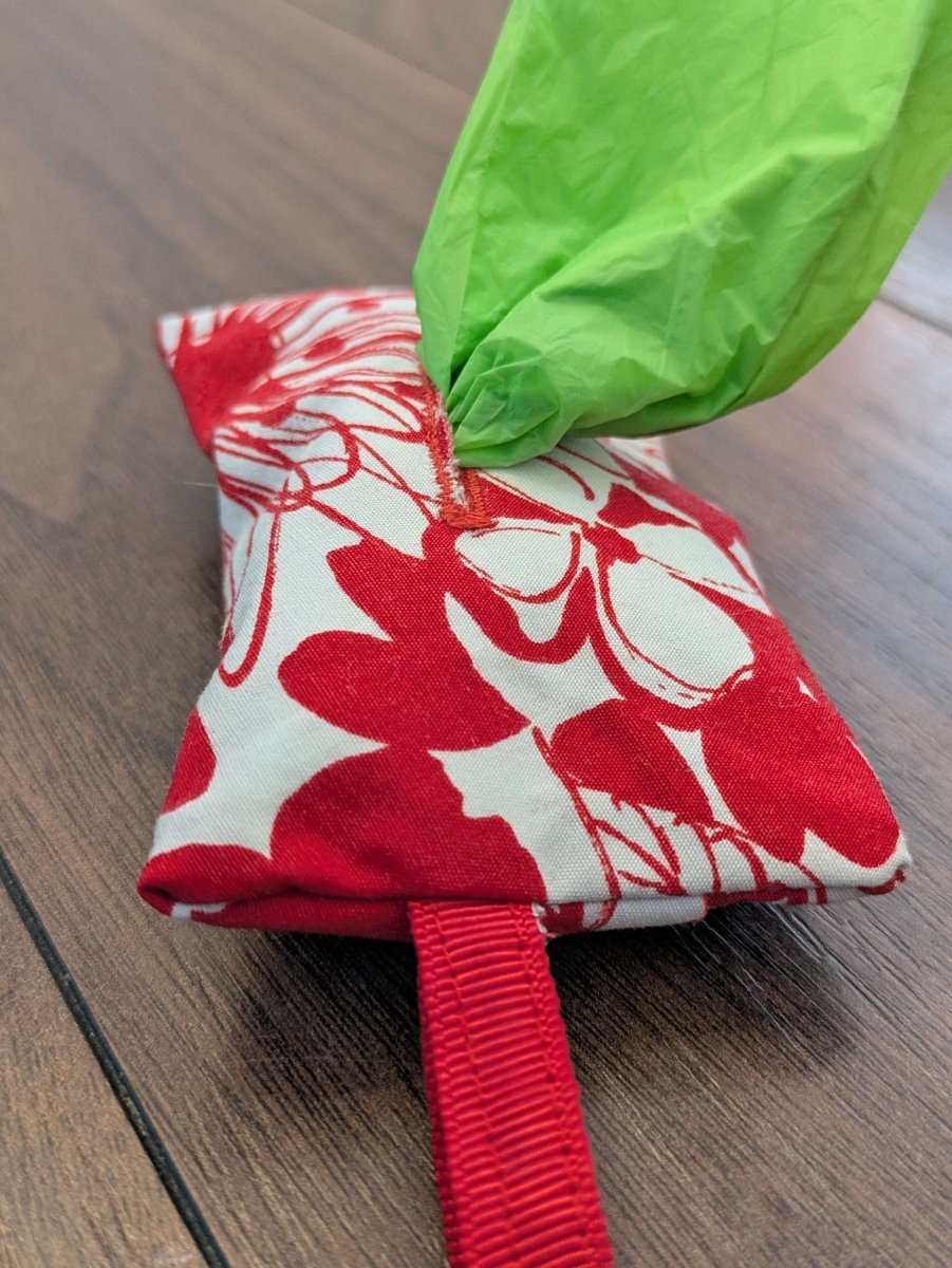 Red floral poo bag holder - Fetch & Fettle
