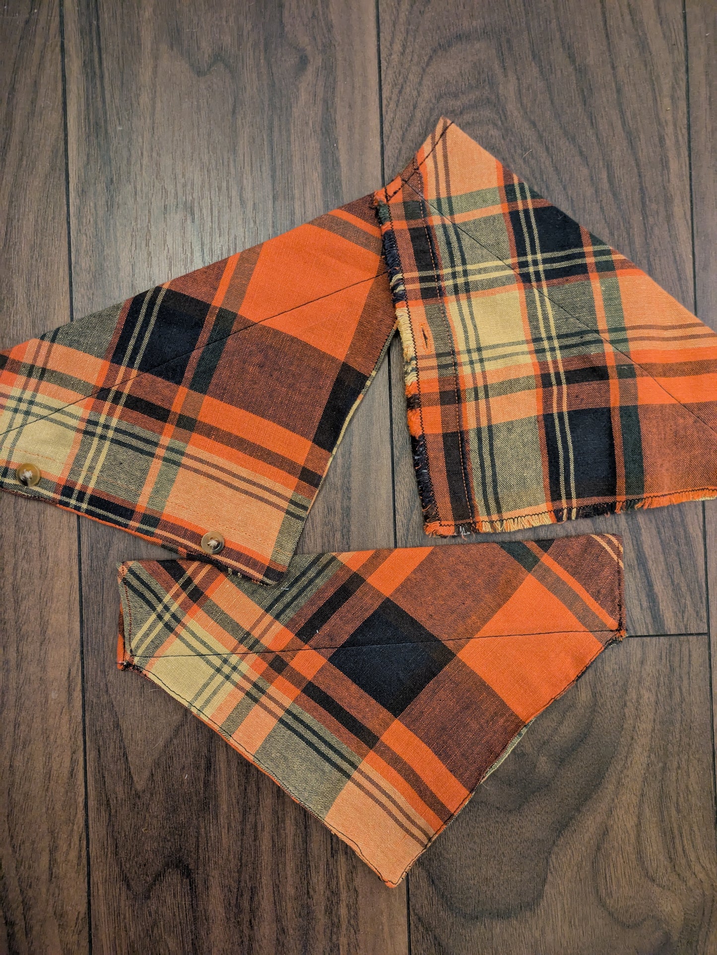 Orange Check Dog Bandana with buttons - M