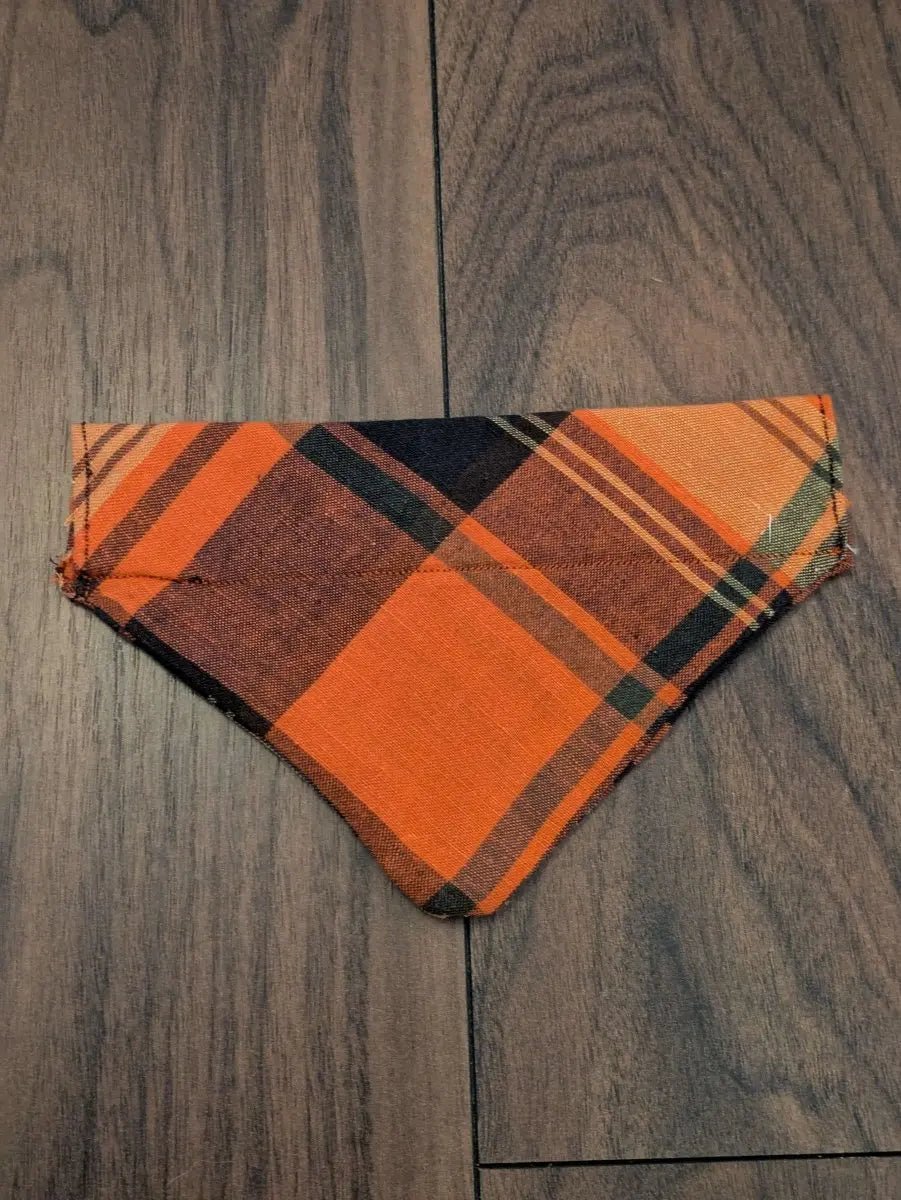 Orange Check Dog Bandana with Buttons - S - Fetch & Fettle