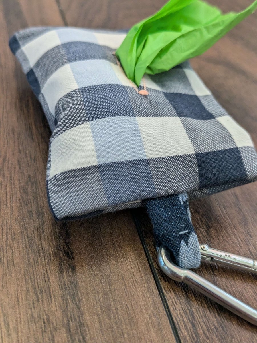 Blue check poo bag holder - Fetch & Fettle