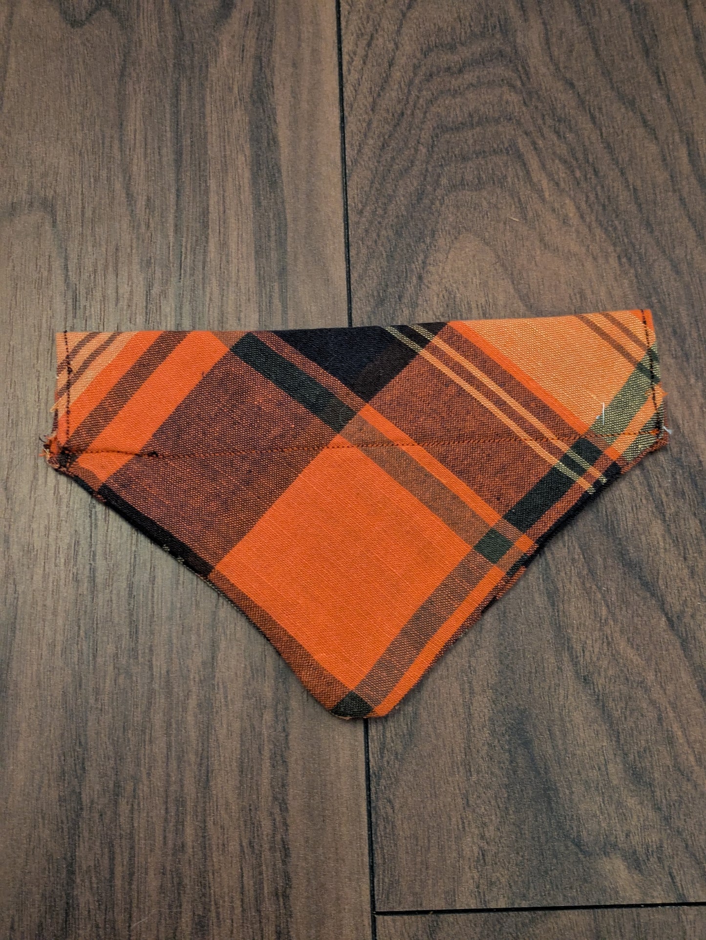 Orange Check Dog Bandana with Buttons - S