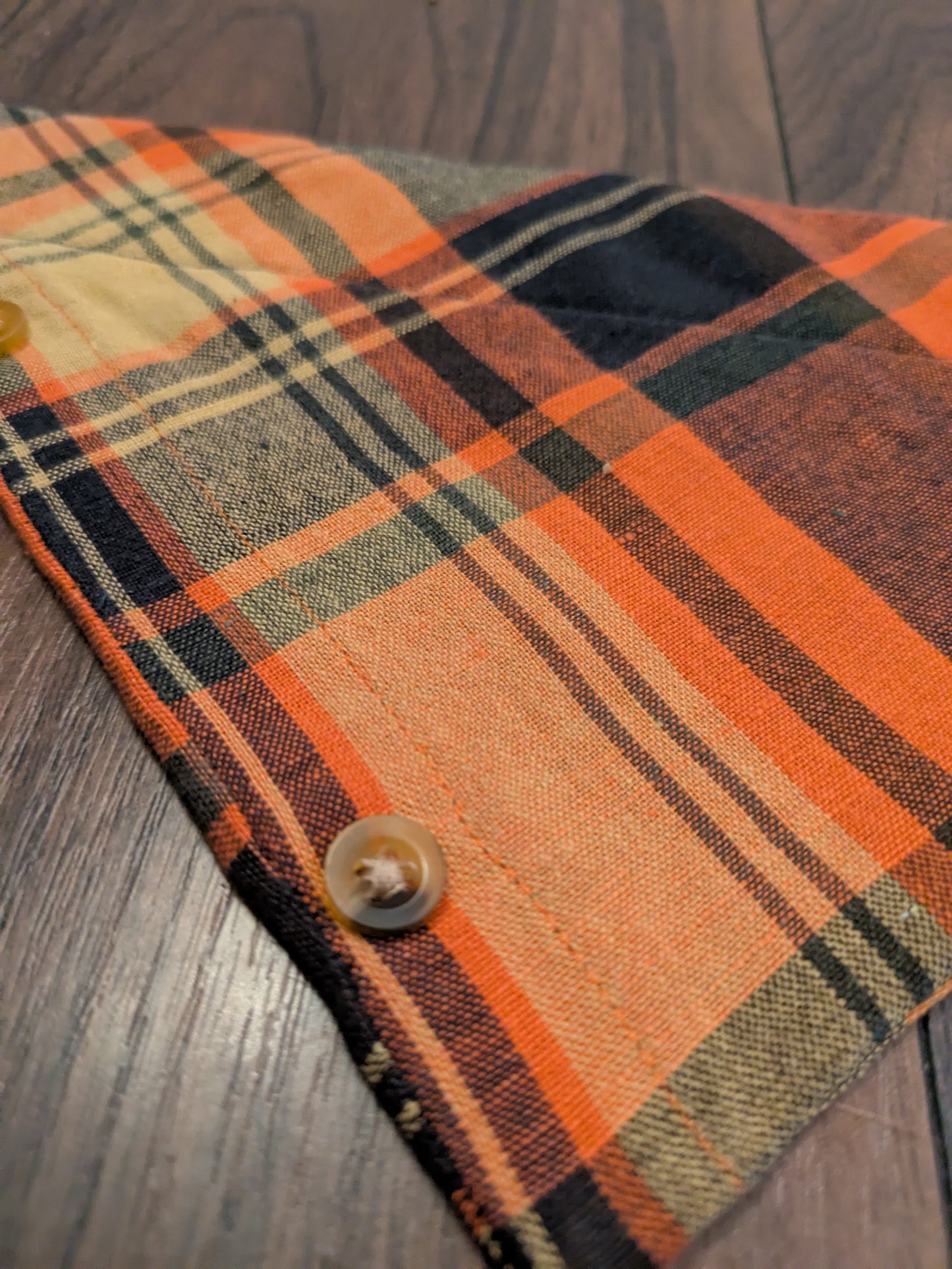 Orange Check Dog Bandana with buttons - M