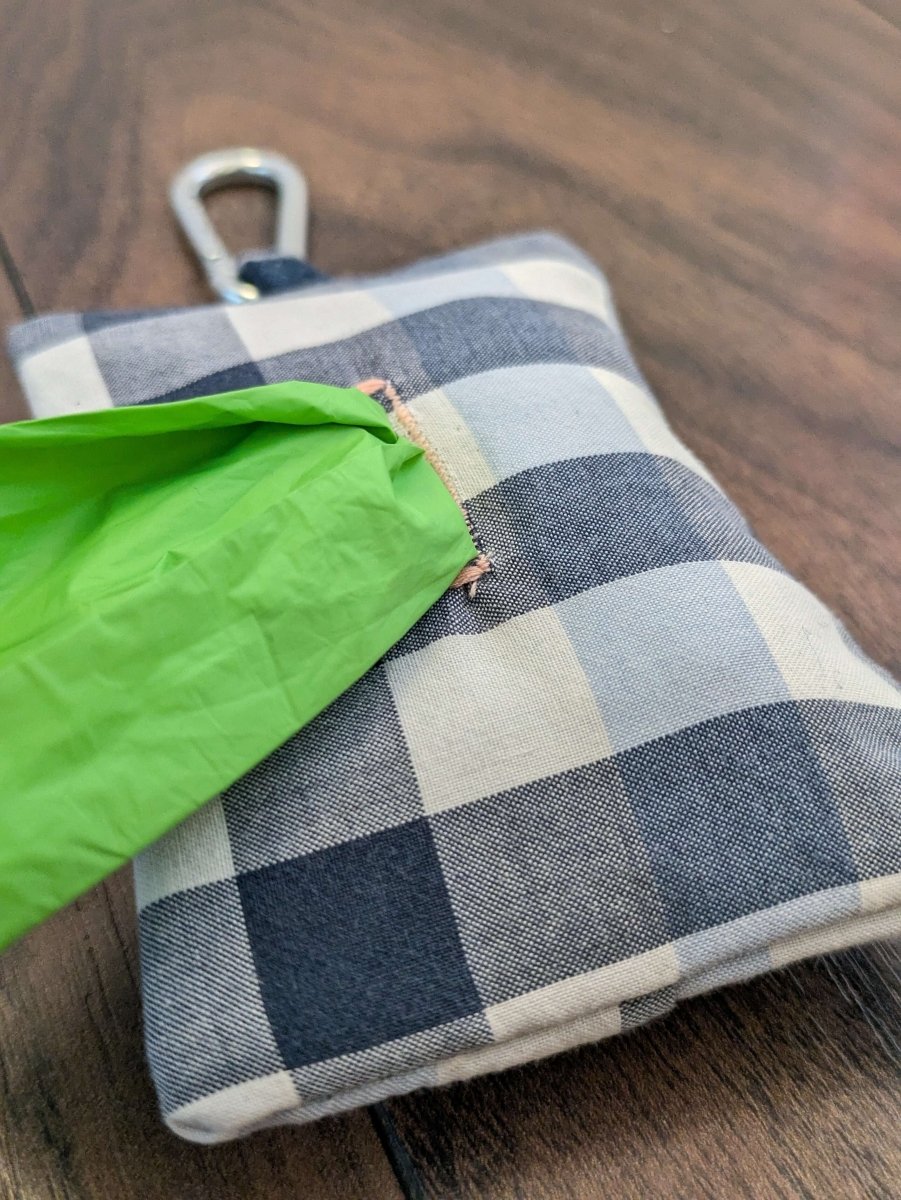 Blue check poo bag holder - Fetch & Fettle
