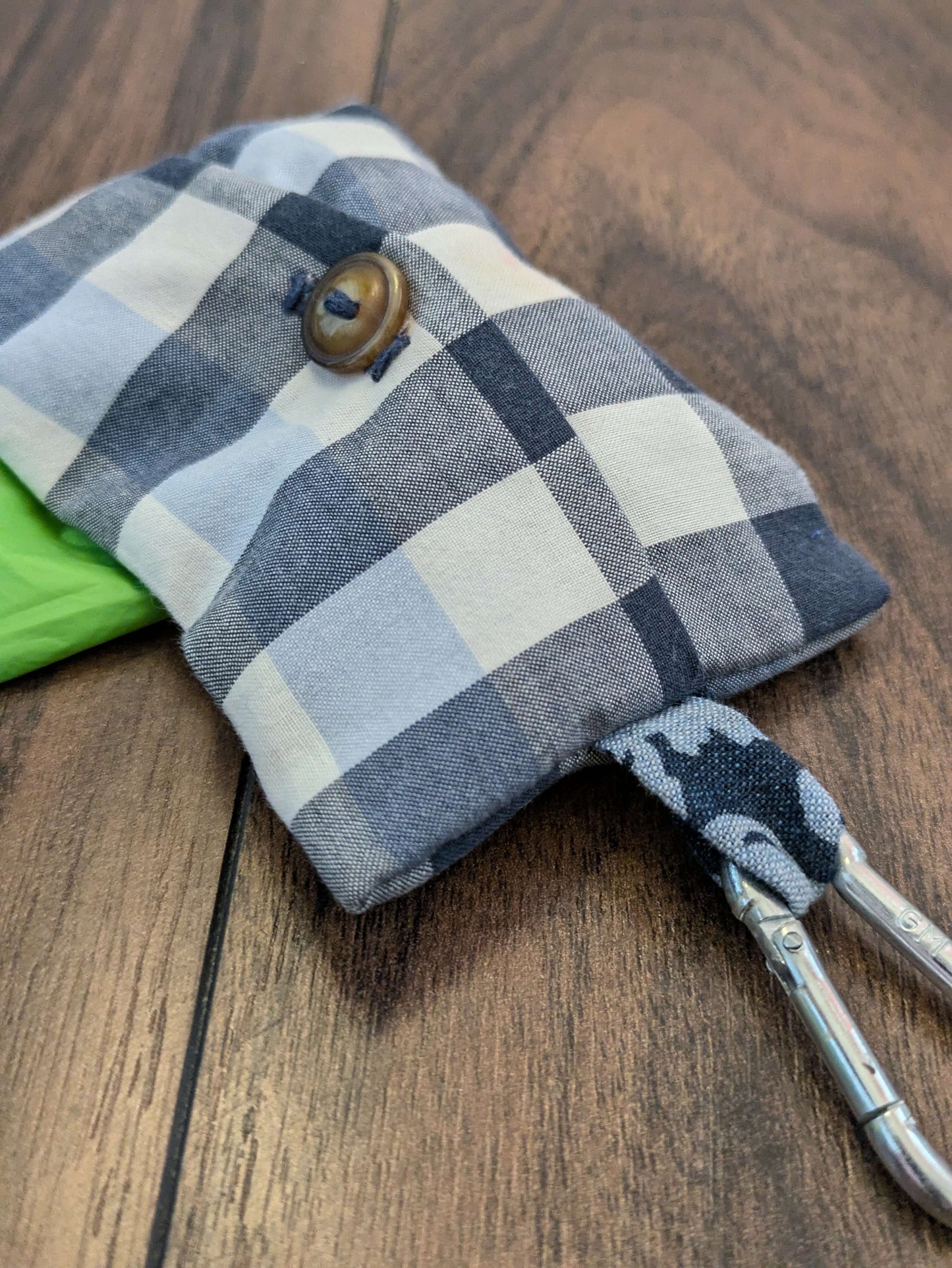 Blue check poo bag holder