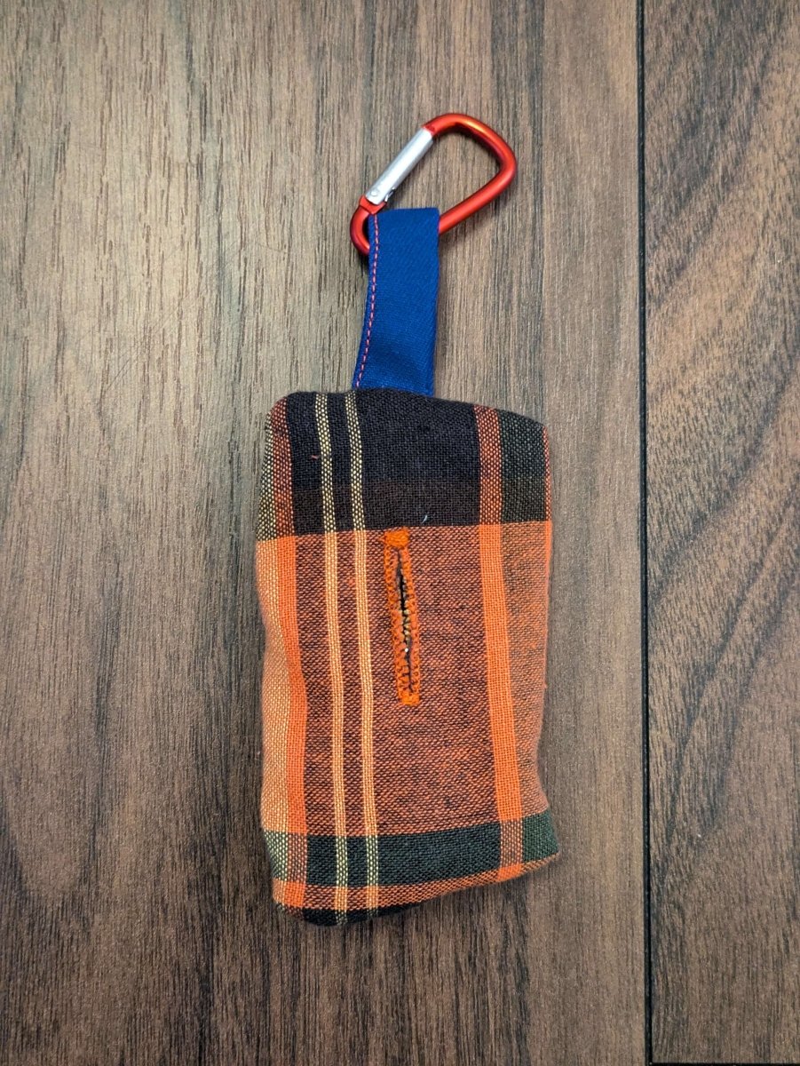 Orange check poo bag holder - Fetch & Fettle