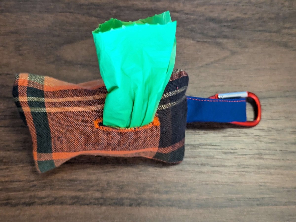 Orange check poo bag holder - Fetch & Fettle