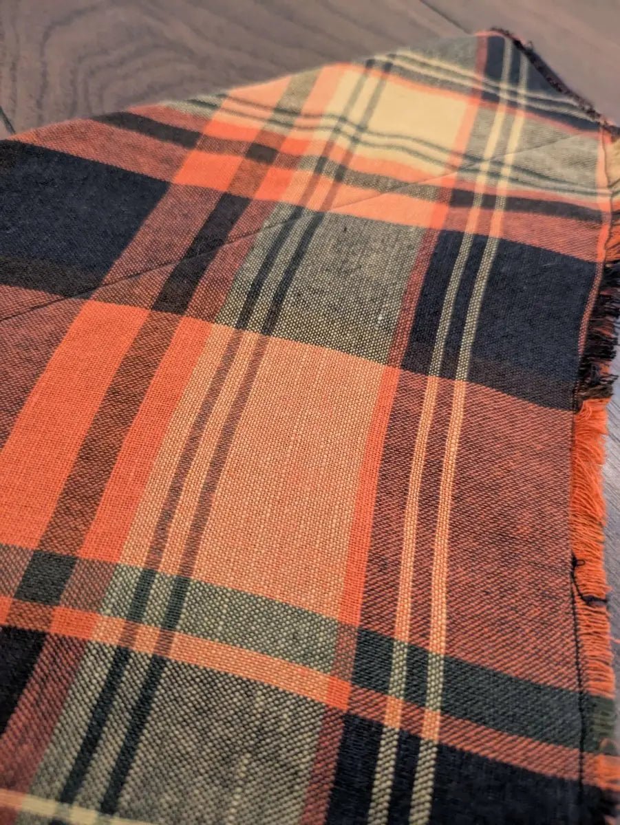 Fringed orange check dog bandana - L - Fetch & Fettle