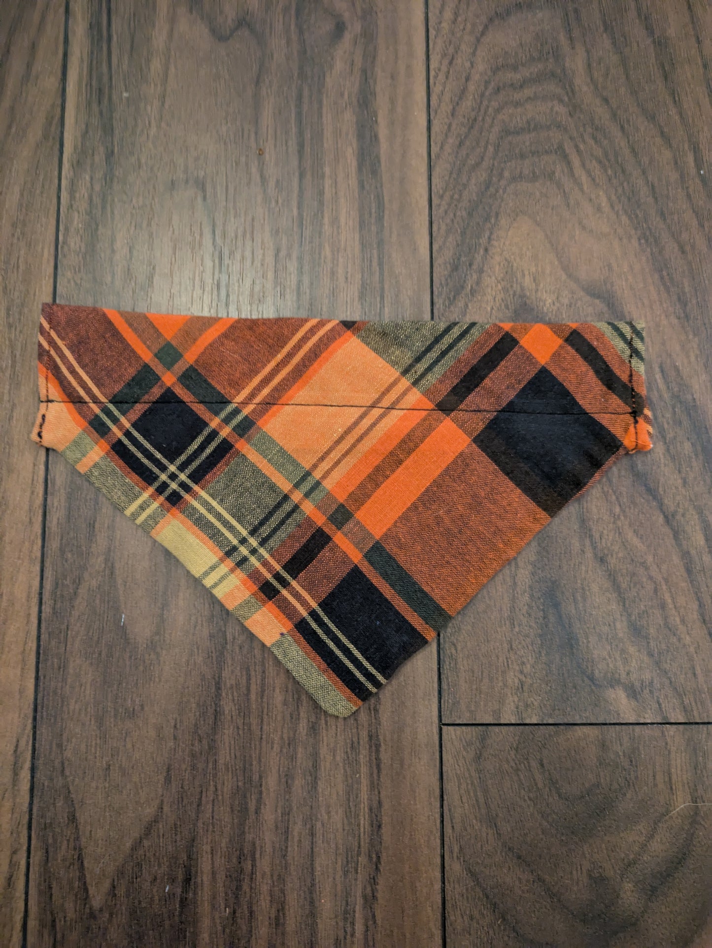 Orange Check Dog Bandana with buttons - M