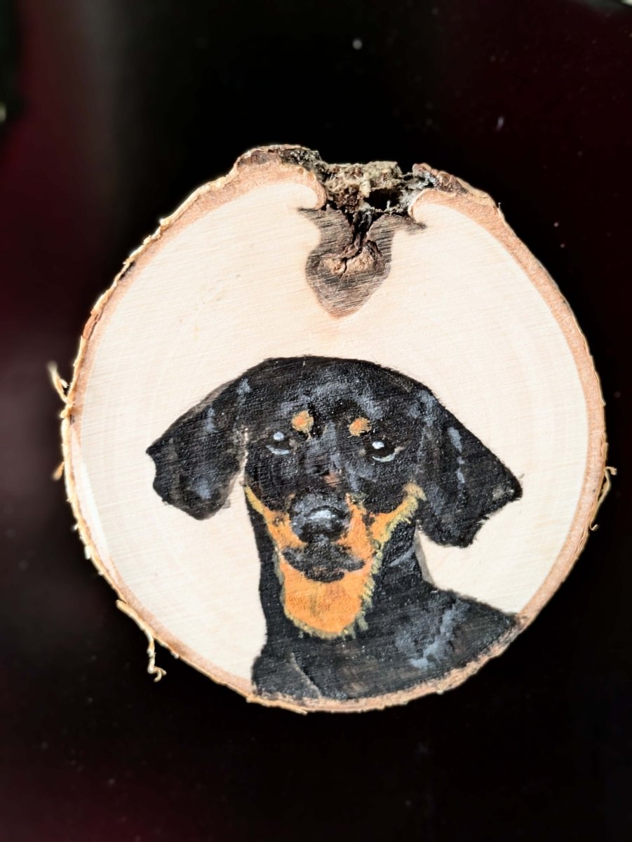 Custom Dog Portrait Log Slice Magnet - Fetch & Fettle