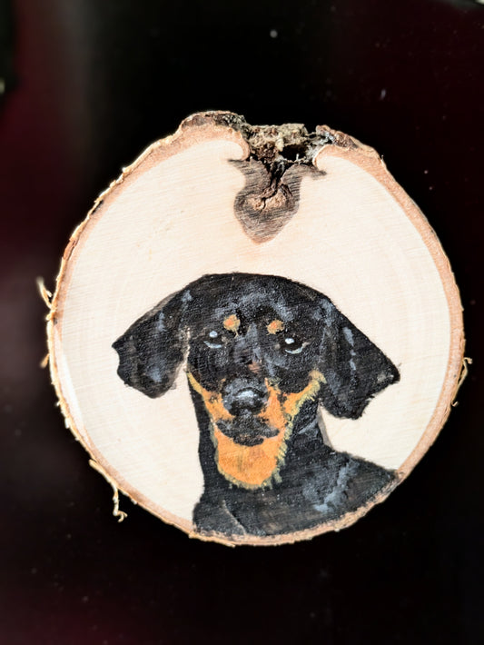 Custom Dog Portrait Log Slice Magnet