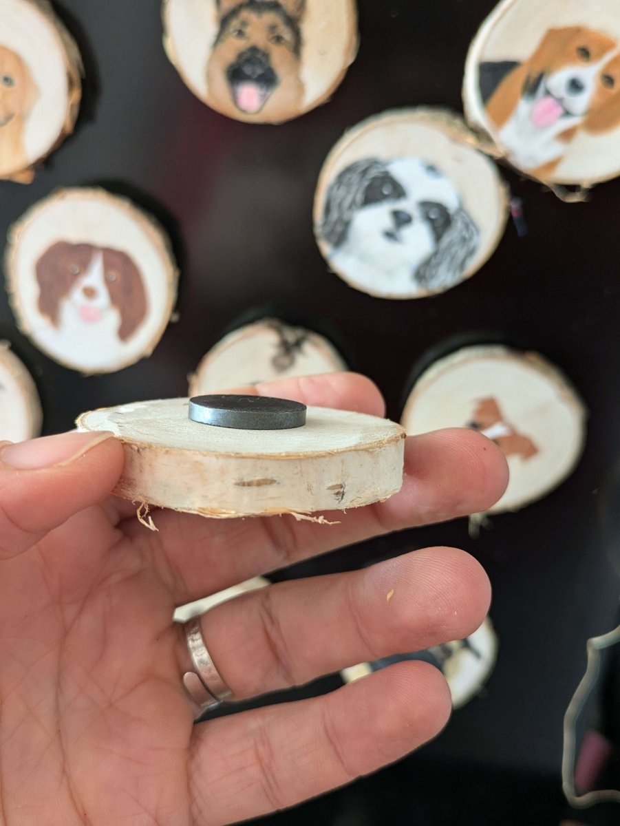 Custom Dog Portrait Log Slice Magnet - Fetch & Fettle