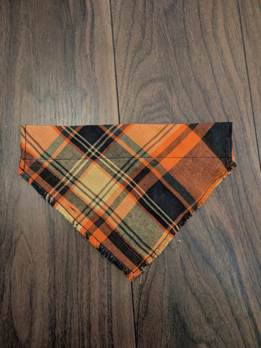 Fringed Orange Check Dog Bandana - M