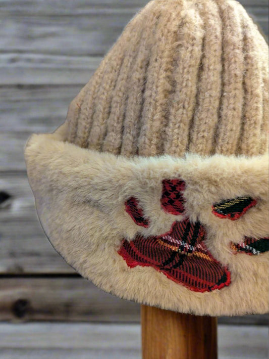 Adult Beanie Hat with Paw Applique