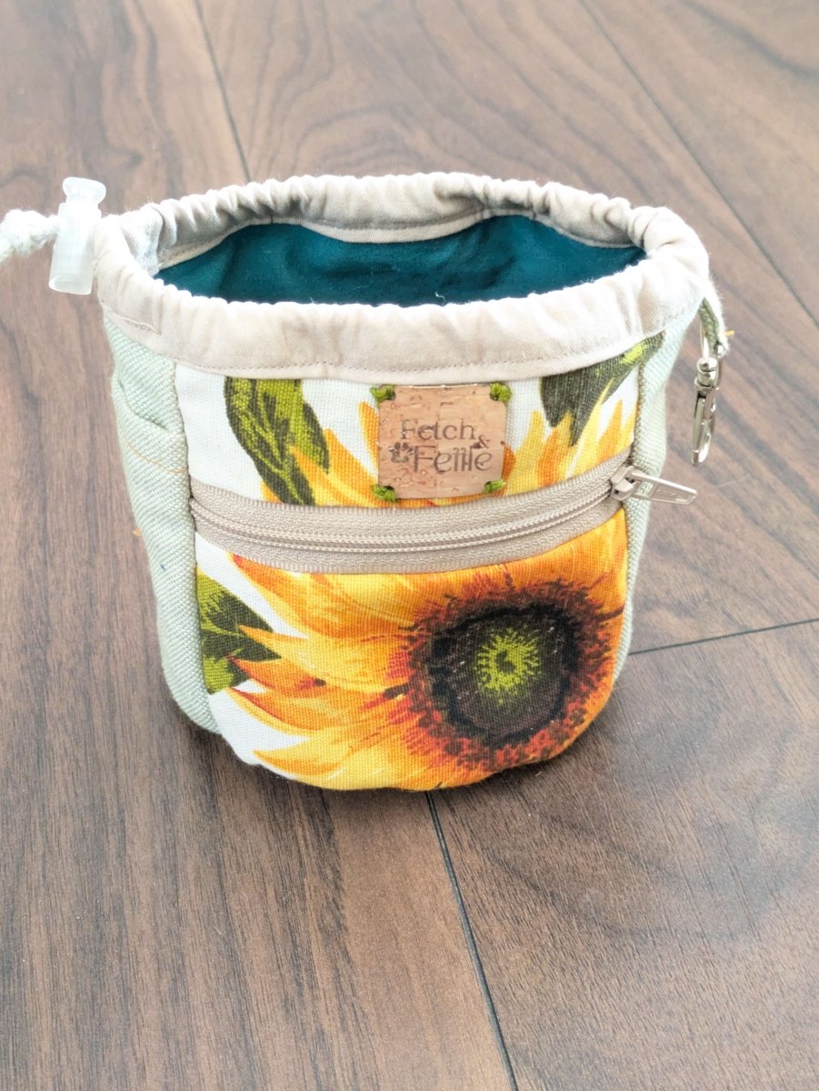 Handmade dog pouch for training sessions made with rescued fabric