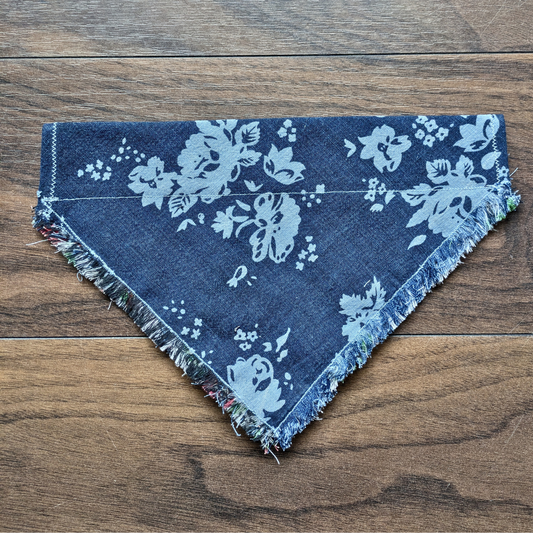 Fringed Denim Rose Dog Bandana