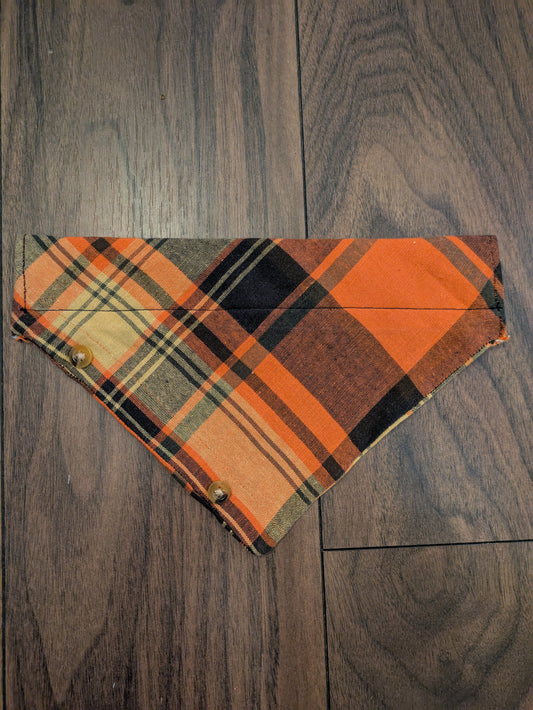 Orange Check Dog Bandana with buttons - M