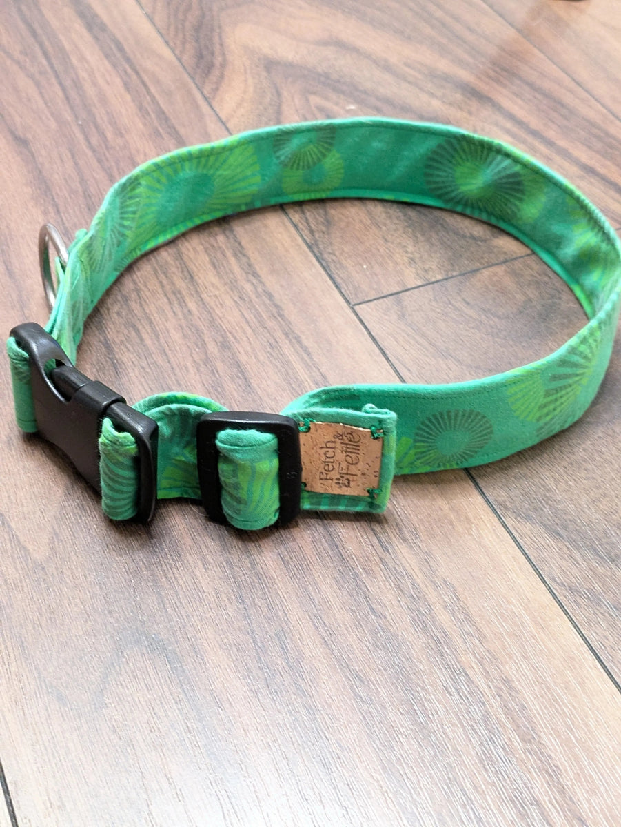 Green handmade dog collar (large) - Fetch & Fettle