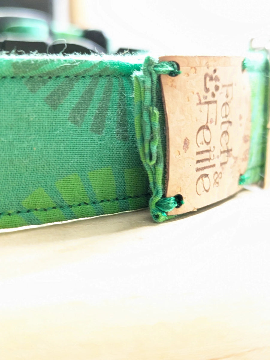 Green handmade dog collar (large) - Fetch & Fettle