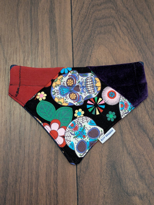 Sugar Skull Patchwork Dog Bandana - S