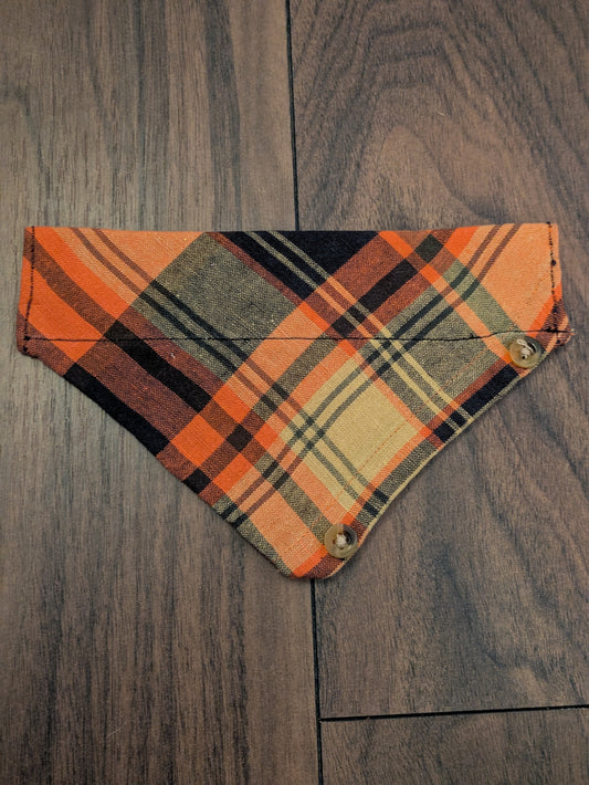 Orange Check Dog Bandana with Buttons - S