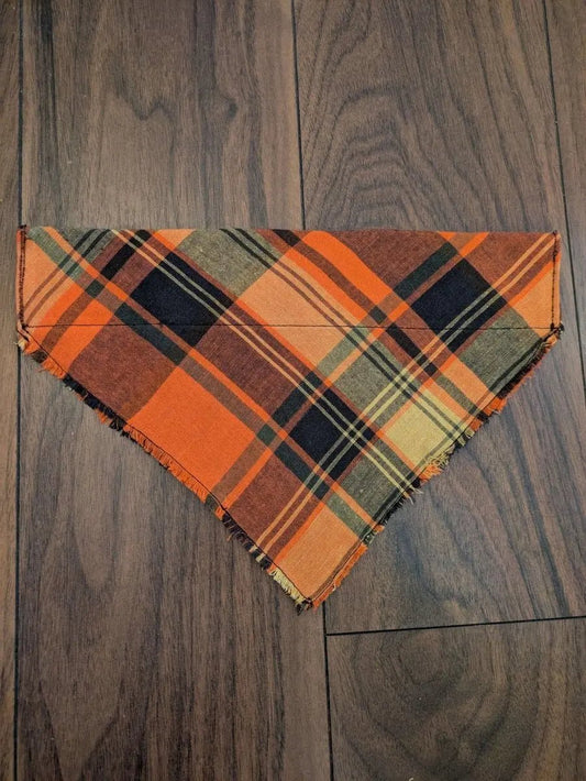 Fringed orange check dog bandana - L - Fetch & Fettle