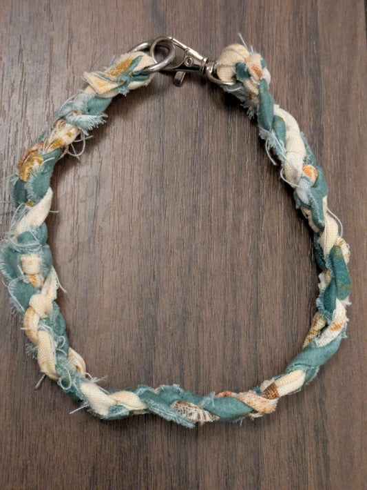 Scrappy upcycled dog house collar for small dogs, soft curtain fabric sage green